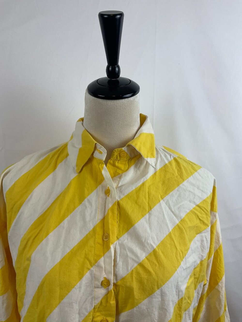 Compania Fantastica Blouse US S White Yellow Stripe Button Front Long Sleeve - Picture 2 of 9